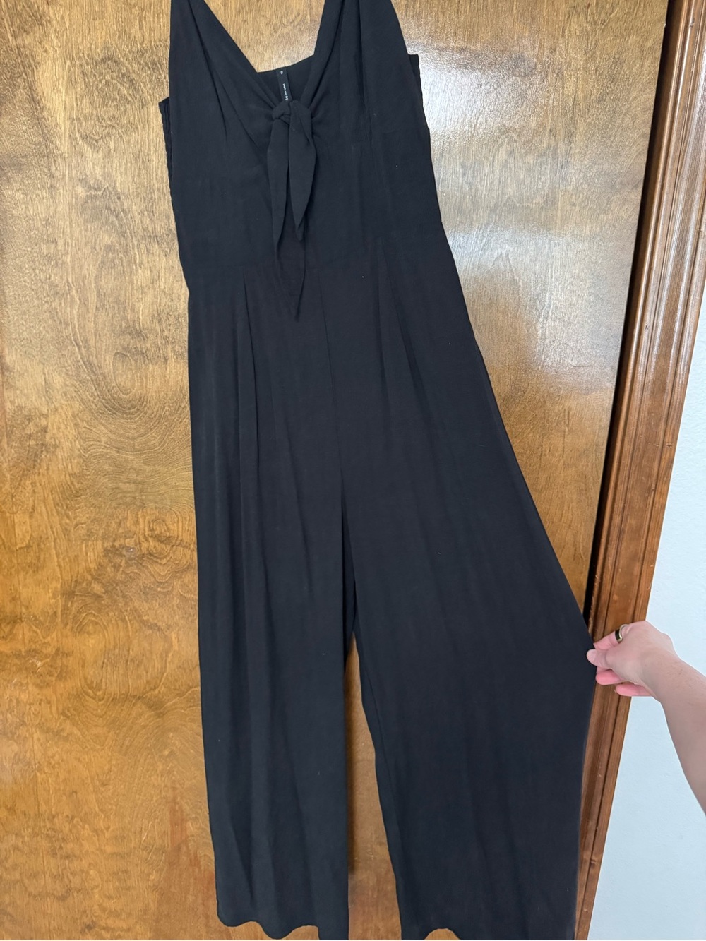 Black Sleeveless Wide-Leg Jumpsuit with Front Tie